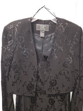 Carmen Marc Valvo LBD Black Embellished Floral Jacket